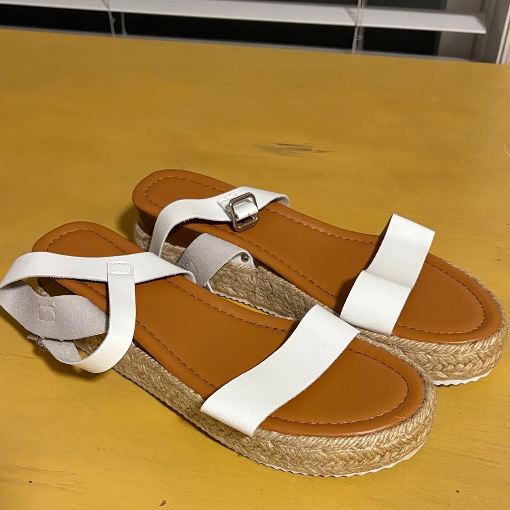 Amazon White and Tan Espadrille Sandals